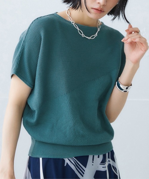 nissen（ニッセン）の「【UVカット・遮熱】洗える半袖ボートネックドルマンニット（ニット/セーター・レディース・ブラック/ライトグレー/ターコイズブルー/グリーン系/ロイヤルブルー/オフホワイト・L/LL/S/M）」の5枚目の写真