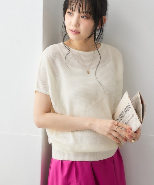 nissen（ニッセン）の「【UVカット・遮熱】洗える半袖ボートネックドルマンニット（ニット/セーター・レディース・ブラック/ライトグレー/ターコイズブルー/グリーン系/ロイヤルブルー/オフホワイト・L/LL/S/M）」の16枚目の写真