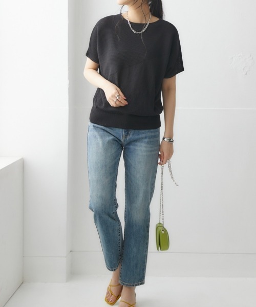 nissen（ニッセン）の「【UVカット・遮熱】洗える半袖ボートネックドルマンニット（ニット/セーター・レディース・ブラック/ライトグレー/ターコイズブルー/グリーン系/ロイヤルブルー/オフホワイト・L/LL/S/M）」の12枚目の写真