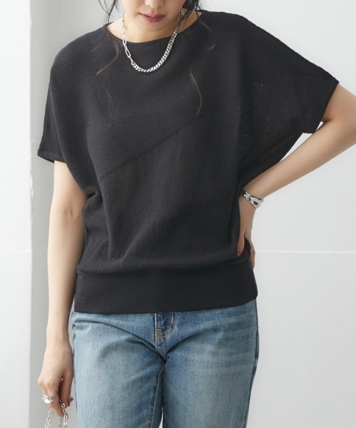 nissen（ニッセン）の「【UVカット・遮熱】洗える半袖ボートネックドルマンニット（ニット/セーター・レディース・ブラック/ライトグレー/ターコイズブルー/グリーン系/ロイヤルブルー/オフホワイト・L/LL/S/M）」の11枚目の写真