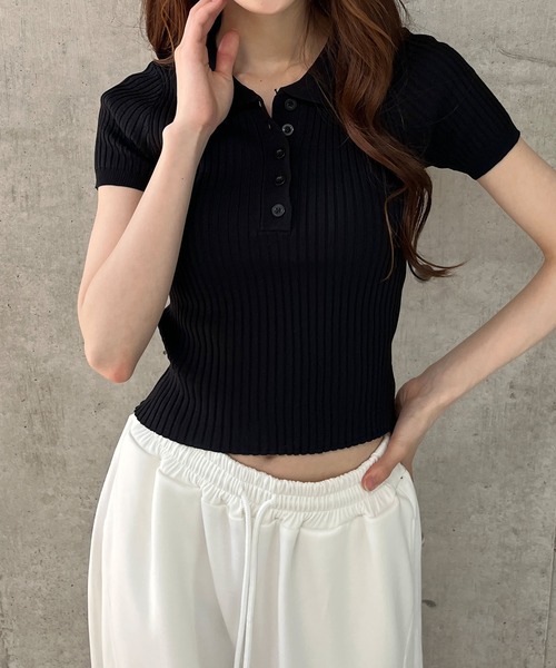 Rene】半袖サマーニット36リボンブローチつき トップス