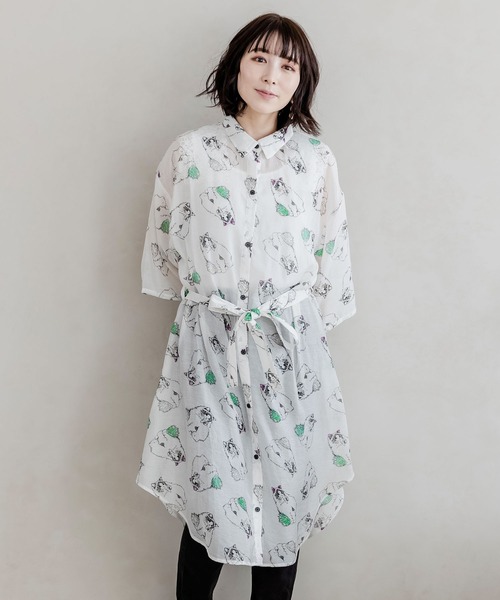 ScoLar（スカラー）の「132644：ネコ総柄シャツワンピース