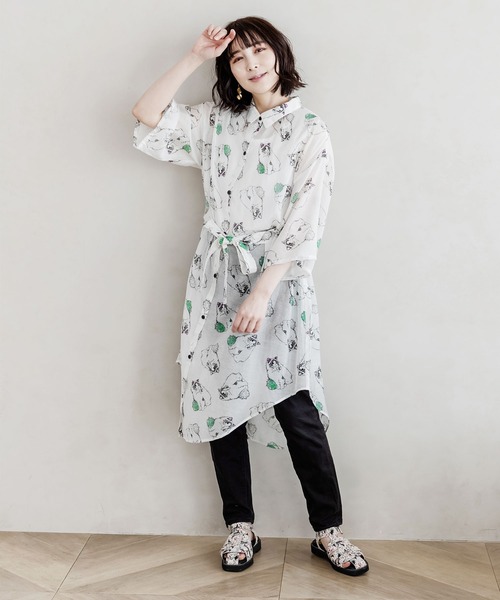 ScoLar（スカラー）の「132644：ネコ総柄シャツワンピース