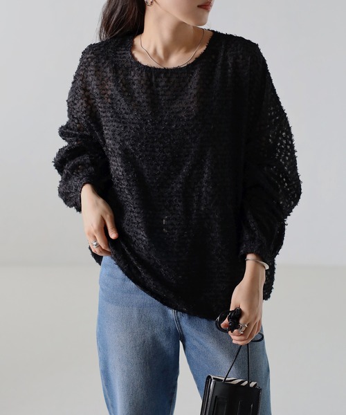 amini(アミニ)の「フリンジジャガードシアーブラウス(シャツ/ブラウス・レディース・ブラック/ホワイト・MEDIUM)」の2枚目の写真