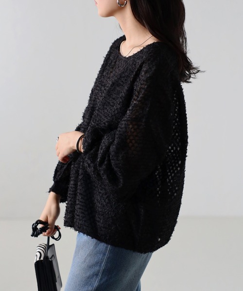 amini(アミニ)の「フリンジジャガードシアーブラウス(シャツ/ブラウス・レディース・ブラック/ホワイト・MEDIUM)」の5枚目の写真