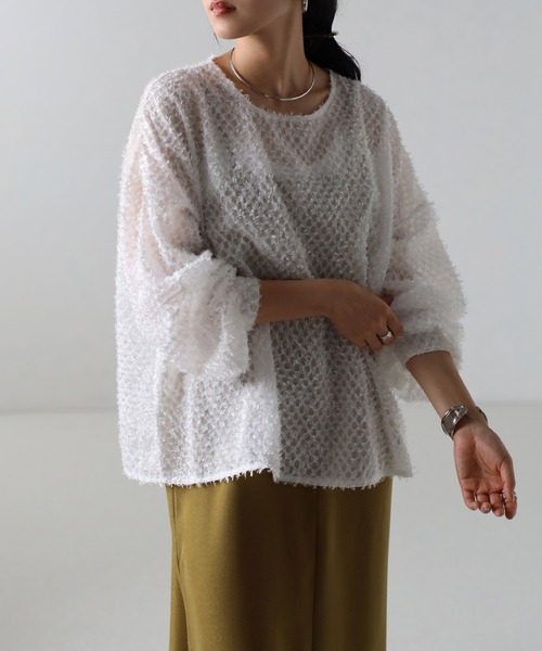 amini(アミニ)の「フリンジジャガードシアーブラウス(シャツ/ブラウス・レディース・ブラック/ホワイト・MEDIUM)」の17枚目の写真