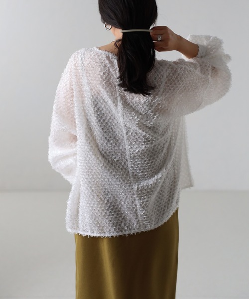 amini(アミニ)の「フリンジジャガードシアーブラウス(シャツ/ブラウス・レディース・ブラック/ホワイト・MEDIUM)」の6枚目の写真