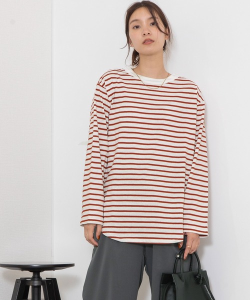 POU DOU DOU（プードゥドゥ）の「クラシックパターンロンTee（Tシャツ/カットソー・レディース・ライトブルー/レンガ/ブラック/キナリ・3）」の11枚目の写真