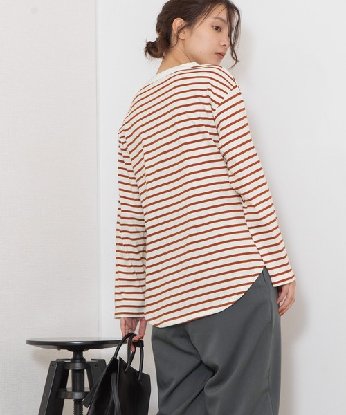 POU DOU DOU（プードゥドゥ）の「クラシックパターンロンTee（Tシャツ/カットソー・レディース・ライトブルー/レンガ/ブラック/キナリ・3）」の12枚目の写真