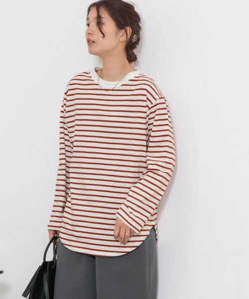 POU DOU DOU（プードゥドゥ）の「クラシックパターンロンTee（Tシャツ/カットソー・レディース・ライトブルー/レンガ/ブラック/キナリ・3）」の13枚目の写真