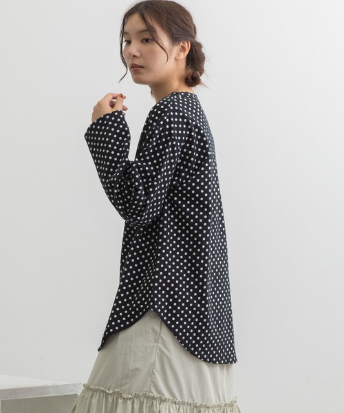 POU DOU DOU（プードゥドゥ）の「クラシックパターンロンTee（Tシャツ/カットソー・レディース・ライトブルー/レンガ/ブラック/キナリ・3）」の19枚目の写真