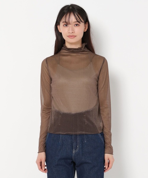 mysty woman（ミスティウーマン）の「シアーラメハイネックインナー　977533（Tシャツ/カットソー・レディース・アイボリー/チャコールグレー/ブラウン/オレンジ/ブルー系その他・FREE）」の12枚目の写真