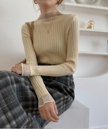 シアーレイヤード風リブニットプルオーバー