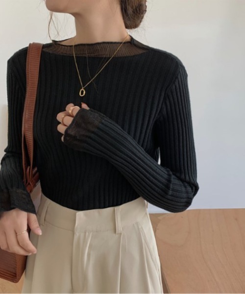 sorule（ソルレ）の「シアーレイヤード風リブニットプルオーバー（Tシャツ/カットソー・レディース・ブルー/ホワイト/ブラック/アイボリー/パープル・FREE）」の3枚目の写真