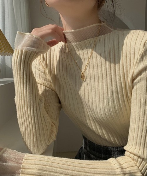 sorule（ソルレ）の「シアーレイヤード風リブニットプルオーバー（Tシャツ/カットソー・レディース・ブルー/ホワイト/ブラック/アイボリー/パープル・FREE）」の13枚目の写真