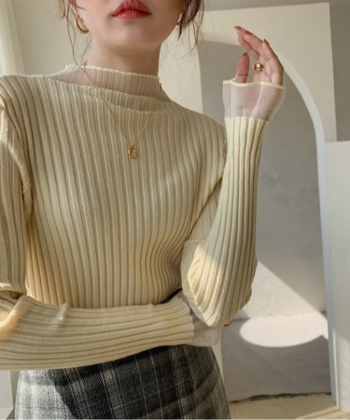 sorule（ソルレ）の「シアーレイヤード風リブニットプルオーバー（Tシャツ/カットソー・レディース・ブルー/ホワイト/ブラック/アイボリー/パープル・FREE）」の15枚目の写真