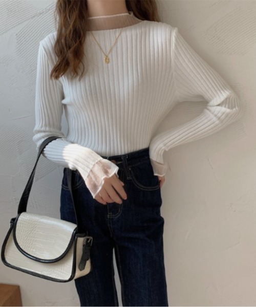 sorule（ソルレ）の「シアーレイヤード風リブニットプルオーバー（Tシャツ/カットソー・レディース・ブルー/ホワイト/ブラック/アイボリー/パープル・FREE）」の17枚目の写真