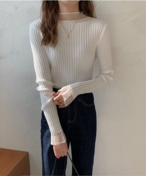 sorule（ソルレ）の「シアーレイヤード風リブニットプルオーバー（Tシャツ/カットソー・レディース・ブルー/ホワイト/ブラック/アイボリー/パープル・FREE）」の19枚目の写真