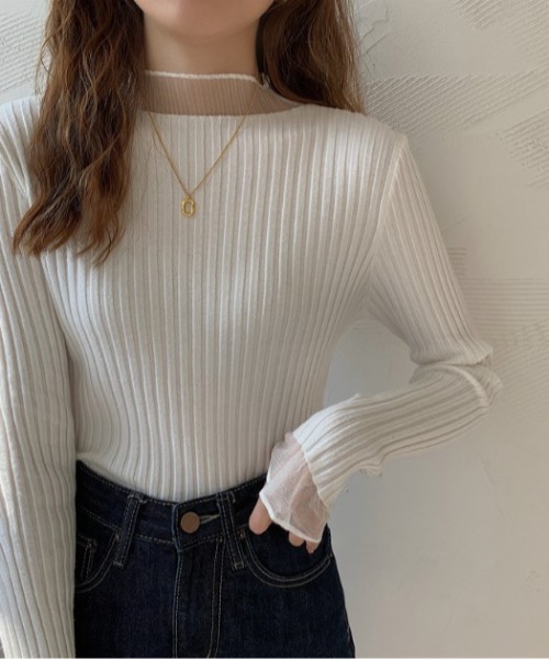 sorule（ソルレ）の「シアーレイヤード風リブニットプルオーバー（Tシャツ/カットソー・レディース・ブルー/ホワイト/ブラック/アイボリー/パープル・FREE）」の20枚目の写真