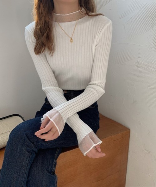 sorule（ソルレ）の「シアーレイヤード風リブニットプルオーバー（Tシャツ/カットソー・レディース・ブルー/ホワイト/ブラック/アイボリー/パープル・FREE）」の21枚目の写真