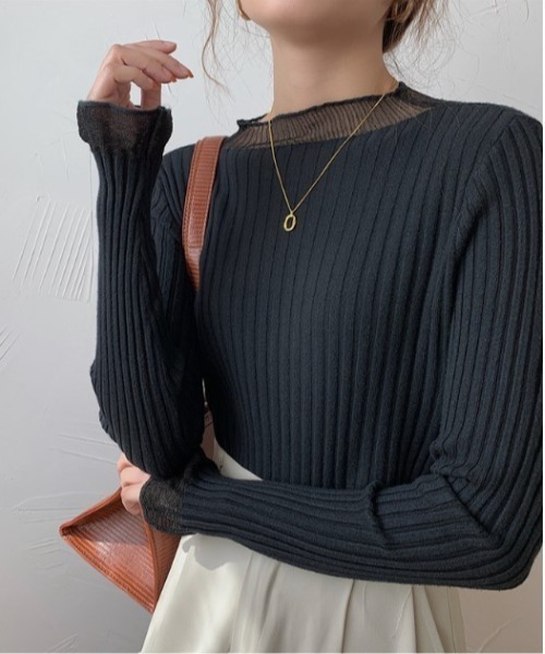 sorule（ソルレ）の「シアーレイヤード風リブニットプルオーバー（Tシャツ/カットソー・レディース・ブルー/ホワイト/ブラック/アイボリー/パープル・FREE）」の7枚目の写真