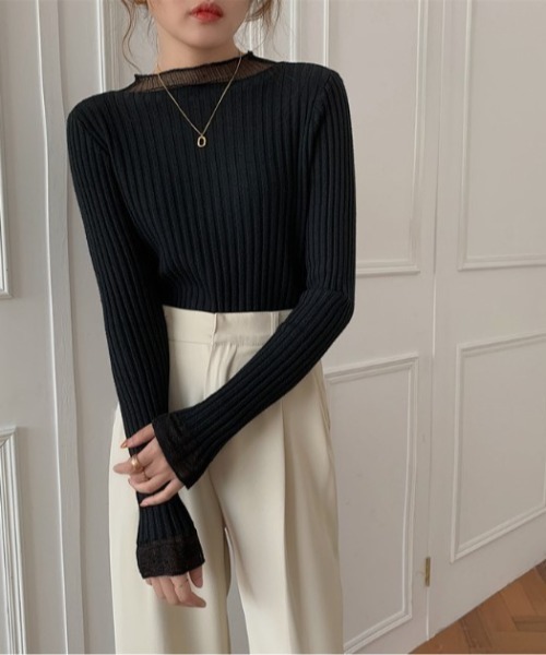 sorule（ソルレ）の「シアーレイヤード風リブニットプルオーバー（Tシャツ/カットソー・レディース・ブルー/ホワイト/ブラック/アイボリー/パープル・FREE）」の8枚目の写真