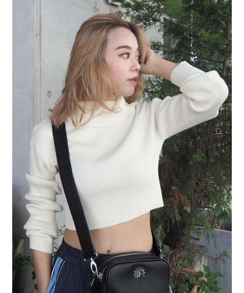 EVRIS（エヴリス）の「タートルショートニット（ニット/セーター・レディース・ホワイト/ブラック/ネイビー/グレー・FREE）」の2枚目の写真