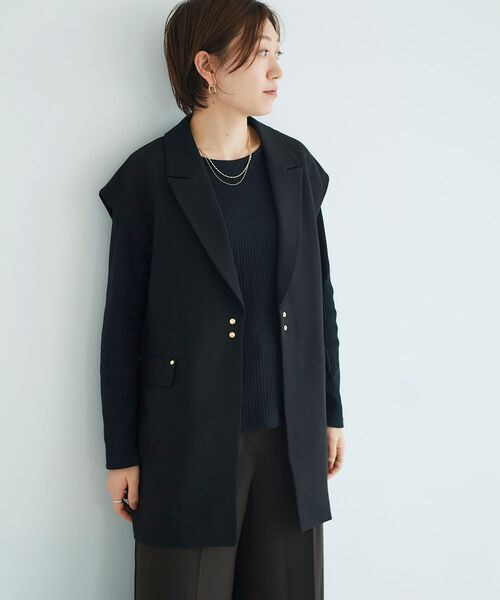 le.coeur blanc（ルクールブラン）の「テーラードジレ（ベスト・レディース・ベージュ/ブラック・38）」の7枚目の写真