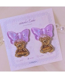 【ainoko Labo】feminine ribbon teddy bear earrings(MA)