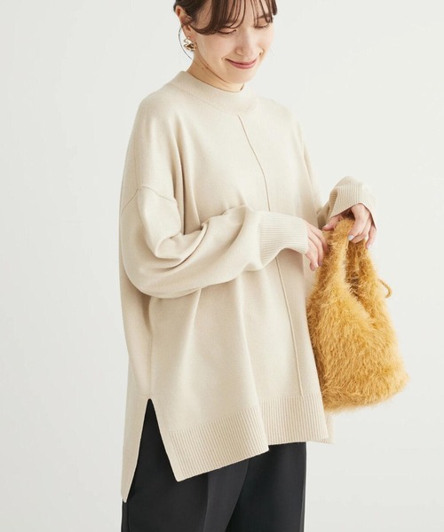 Green　Parks（グリーンパークス）の「もちやわモックネックプルオーバー（Tシャツ/カットソー・レディース・イエロー/杢グレー/ライトベージュ/ブルー/ブラック/パープル・FREE）」の3枚目の写真