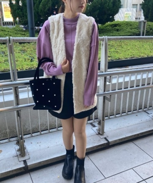 Green　Parks（グリーンパークス）の「もちやわモックネックプルオーバー（Tシャツ/カットソー・レディース・イエロー/杢グレー/ライトベージュ/ブルー/ブラック/パープル・FREE）」の8枚目の写真