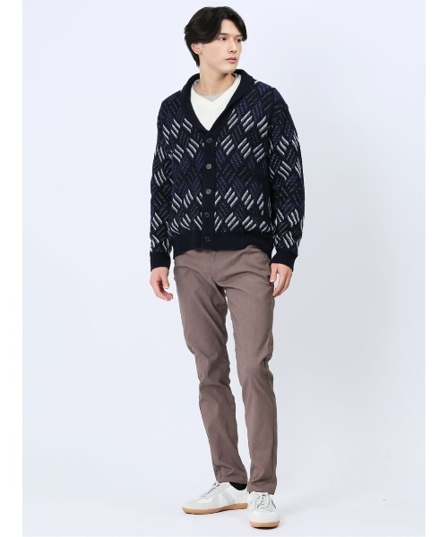 m.f.editorial(エムエフエディトリアル)の「【裏地付き ウォッシャブル】m.f.エディトリアル メンズ 配色ダイヤ柄 ショールカラーニットアウター(カーディガン/ボレロ・メンズ・ネイビー/ブラック・LARGE/MEDIUM)」の17枚目の写真