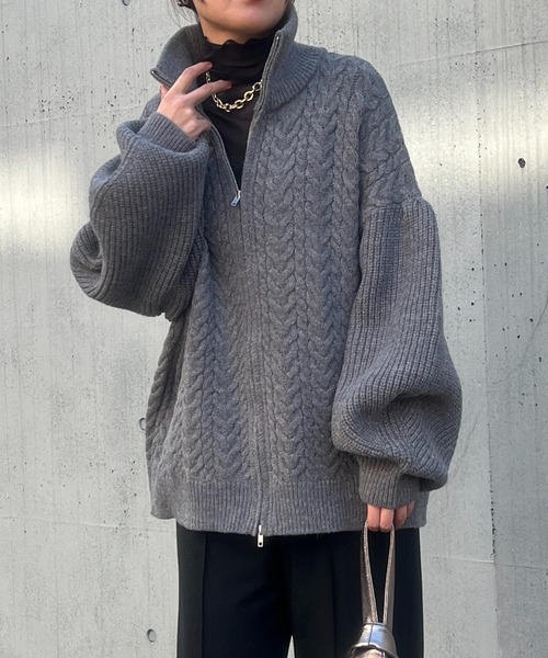 un dix cors(アンディコール)の「《WEB限定》ジップアップケーブルニットカーディガン(カーディガン/ボレロ・レディース・アイボリー/レッド/チャコールグレー・FREE)」の22枚目の写真