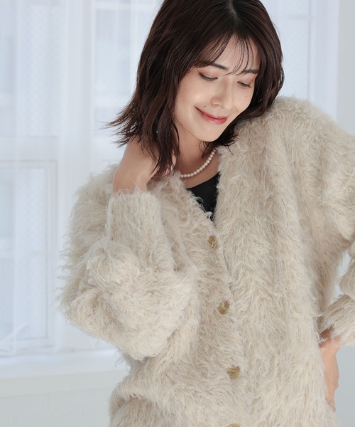 Elura（エルーラ）の「シャギーカーディガン ファーカーディガン（カーディガン/ボレロ・レディース・ブラウン系その他2/チャコールグレー/アイボリー・FREE）」の2枚目の写真