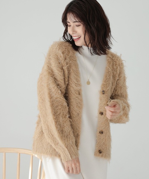 Elura（エルーラ）の「シャギーカーディガン ファーカーディガン（カーディガン/ボレロ・レディース・ブラウン系その他2/チャコールグレー/アイボリー・FREE）」の4枚目の写真