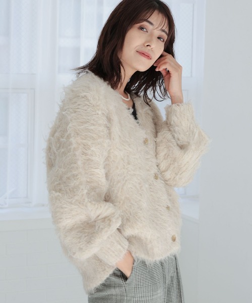 Elura（エルーラ）の「シャギーカーディガン ファーカーディガン（カーディガン/ボレロ・レディース・ブラウン系その他2/チャコールグレー/アイボリー・FREE）」の7枚目の写真