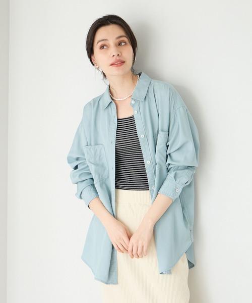 BAYFLOW(ベイフロー)の「2WAYスタンダードシャツ(シャツ/ブラウス・レディース・ブルー/カーキ/グレイッシュベージュ/ラベンダー・FREE)」の4枚目の写真