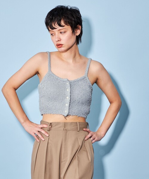 CITEN(シテン)の「<CITEN>モジャモジャ ニット キャミソール(キャミソール・レディース・ライトブルー/ホワイト・FREE)」の2枚目の写真