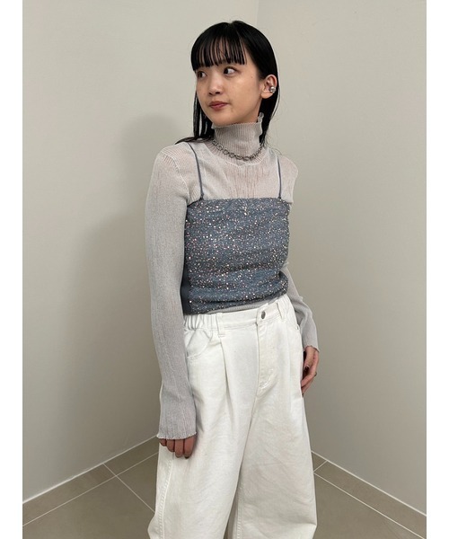 emmi(エミ)の「【emmi atelier】スパンコールビスチェ(シャツ/ブラウス・レディース・ライトブルー/ブラック・FREE)」の11枚目の写真