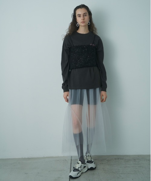 emmi(エミ)の「【emmi atelier】スパンコールビスチェ(シャツ/ブラウス・レディース・ライトブルー/ブラック・FREE)」の20枚目の写真