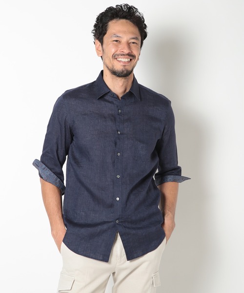 MEN'S BIGI（メンズビギ）の「ALBINI 7分リネンシャツ（シャツ/ブラウス・メンズ・ブルー/ワイン/ベージュ/ネイビー・01/02/03/04）」の9枚目の写真
