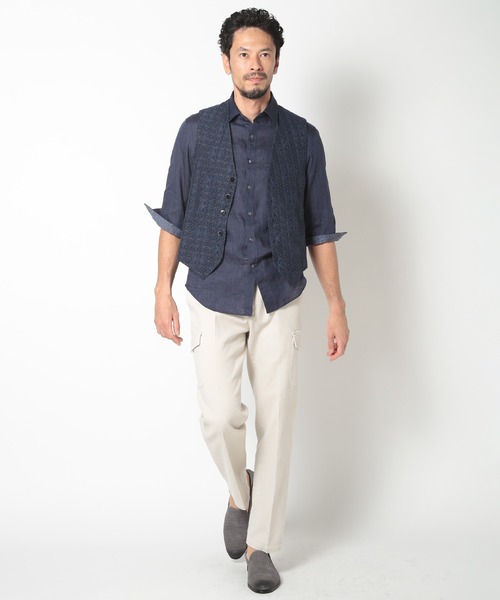 MEN'S BIGI（メンズビギ）の「ALBINI 7分リネンシャツ（シャツ/ブラウス・メンズ・ブルー/ワイン/ベージュ/ネイビー・01/02/03/04）」の5枚目の写真