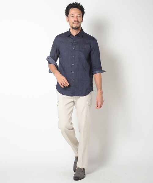 MEN'S BIGI（メンズビギ）の「ALBINI 7分リネンシャツ（シャツ/ブラウス・メンズ・ブルー/ワイン/ベージュ/ネイビー・01/02/03/04）」の7枚目の写真
