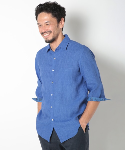MEN'S BIGI（メンズビギ）の「ALBINI 7分リネンシャツ（シャツ/ブラウス・メンズ・ブルー/ワイン/ベージュ/ネイビー・01/02/03/04）」の10枚目の写真
