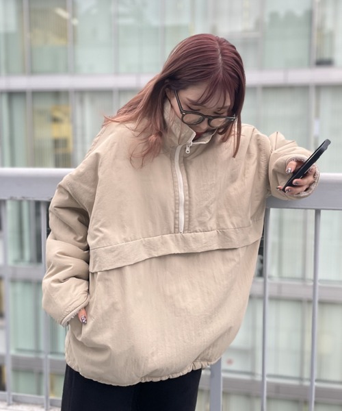 セール】【リバーシブル/2WAY】ハーフジップナイロンボアブルゾン