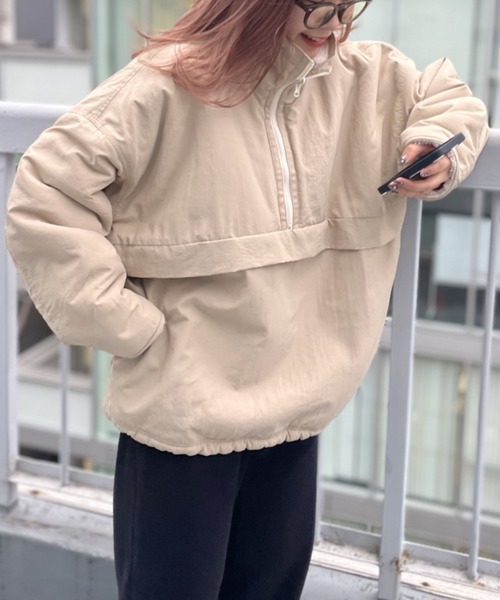 セール】【リバーシブル/2WAY】ハーフジップナイロンボアブルゾン