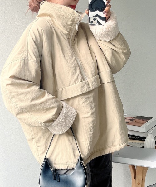 セール】【リバーシブル/2WAY】ハーフジップナイロンボアブルゾン