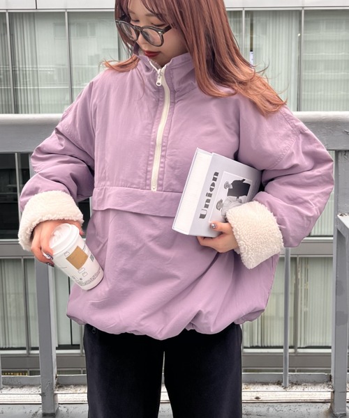 セール】【リバーシブル/2WAY】ハーフジップナイロンボアブルゾン