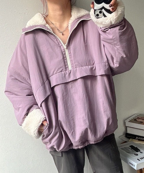 セール】【リバーシブル/2WAY】ハーフジップナイロンボアブルゾン