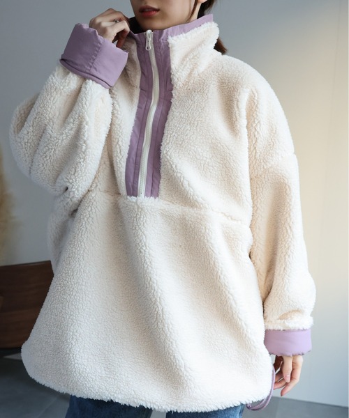 セール】【リバーシブル/2WAY】ハーフジップナイロンボアブルゾン